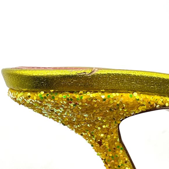 AMINA MUADDI Glitter Gilda Heeled Mule Women 8 Yellow Rhinstone Strap Pointy Toe - Picture 16 of 16